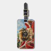 Pekinees Hond Kerst Feestelijk Bagagelabel (Voorkant verticaal)