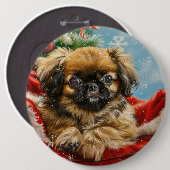 Pekinees Hond Kerst Feestelijk Ronde Button 6,0 Cm (Voorkant /achterkant)