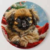 Pekinees Hond Kerst Feestelijk Ronde Button 6,0 Cm (Voorkant)