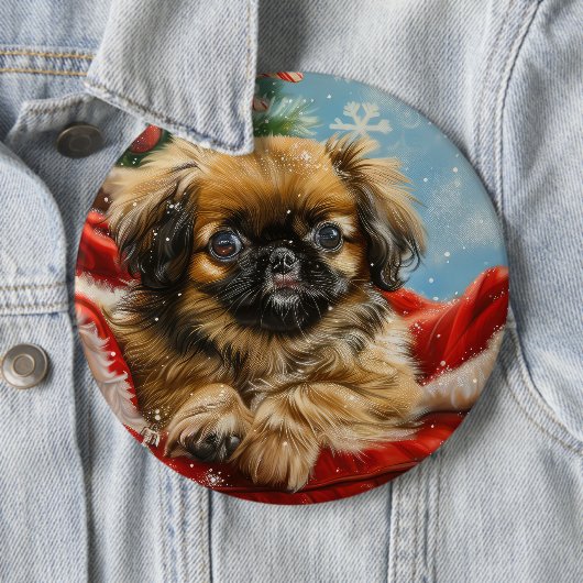 Pekinees Hond Kerst Feestelijk Ronde Button 6,0 Cm (In situ)