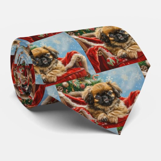 Pekinees Hond Kerst Feestelijk Stropdas (Opgerold)