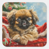 Pekinees Hond Kerst Festiviteit Vierkante Sticker (Voorkant)
