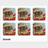 Pekinees Hond Kerst Festiviteit Vierkante Sticker (Vel)