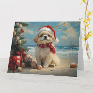 Pekinees Hond Kerstmis Vintage Strand Kaart
