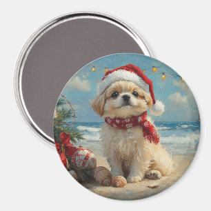 Pekinees Hond Kerstmis Vintage Strand Magneet