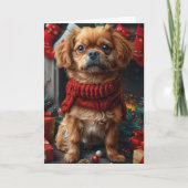 Pekinees hond met kerstcadeaus open haard kaart (Voorkant)