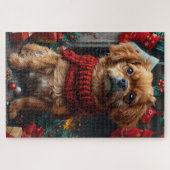 Pekinees hond met kerstcadeaus open haard legpuzzel (Horizontaal)