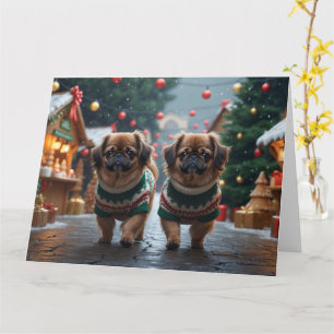 Pekinees Honden Kerst Sneeuw Vakantie Kaart
