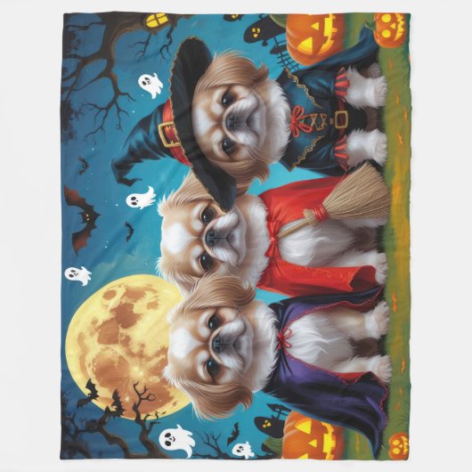 Pekinees Honden Pompoen Halloween Grappig Fleece Deken (Voorkant)