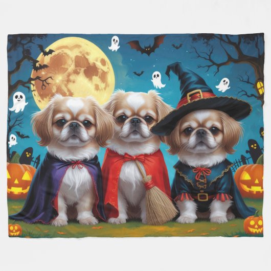 Pekinees Honden Pompoen Halloween Grappig Fleece Deken (Voorkant (Horizontaal))