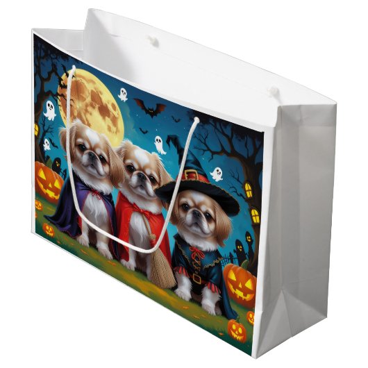 Pekinees Honden Pompoen Halloween Grappig Groot Cadeauzakje (Voorkant Gekanteld)