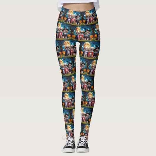 Pekinees Honden Pompoen Halloween Grappig Leggings (Voorkant)