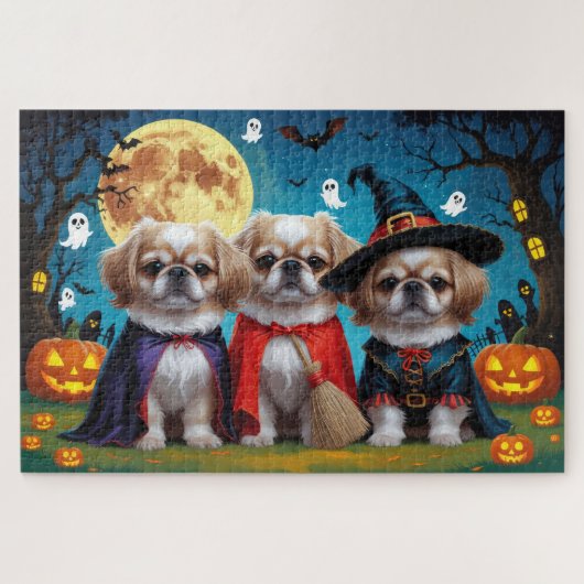Pekinees Honden Pompoen Halloween Grappig Legpuzzel (Horizontaal)