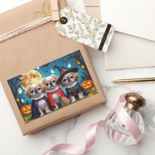 Pekinees Honden Pompoen Halloween Grappig Rechthoekige Sticker (Geschenken)