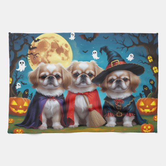 Pekinees Honden Pompoen Halloween Grappig Theedoek (Horizontaal)