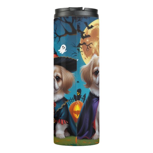 Pekinees Honden Pompoen Halloween Grappig Thermosbeker (Achterkant)