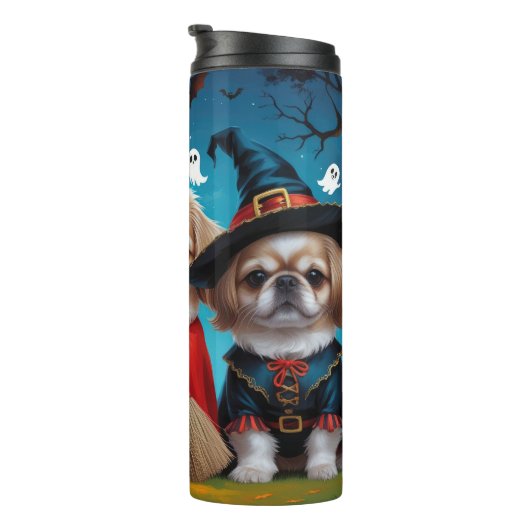 Pekinees Honden Pompoen Halloween Grappig Thermosbeker (Geroteerd rechts)