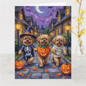 Pekinees Honden Trick-or-Treating Halloween Kostuu Kaart (Gele Bloem)