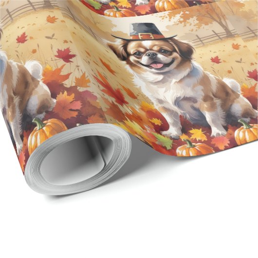 Pekinees in de herfst verlaat Thanksgiving kunst Cadeaupapier (Rol Hoek)