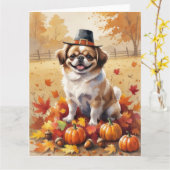 Pekinees in de herfst verlaat Thanksgiving kunst Kaart (Gele Bloem)