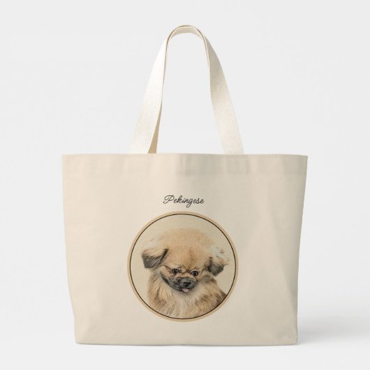 Pekinees schilderij Fawn Schattigee originele Pet  Grote Tote Bag (Achterkant)