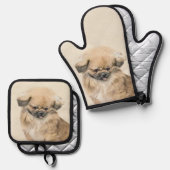 Pekinees schilderij Fawn Schattigee originele Pet  Ovenwant & Pannenlap Set (Voorkant / Achterkant)