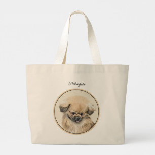 Pekinees Schildering Lichtbruin Mops Originele Hui Grote Tote Bag