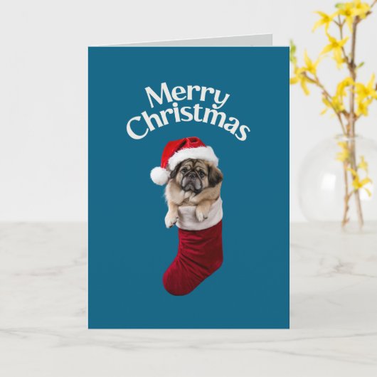 Pekinese Christmas Stocking Kaart (Gele Bloem)