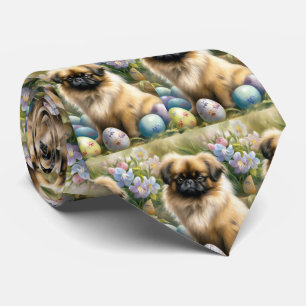 Pekinese Hond met Pasen Eieren Vakantie Stropdas