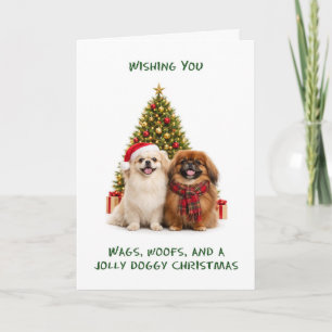 Pekinese Honden Kerstmis Feestdagen Kaart