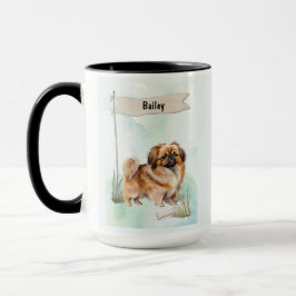 Pekinese Watercolor Personalized Dog Mok