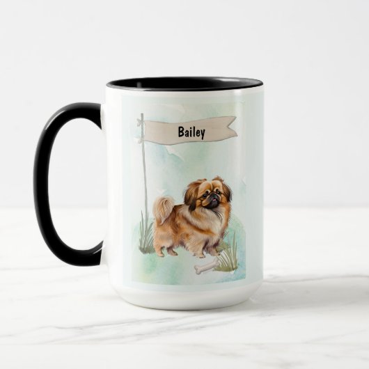 Pekinese Watercolor Personalized Dog Mok (Links)