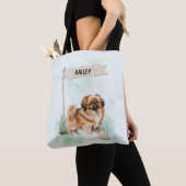 Pekinese Watercolor Personalized Dog Tote Bag (Dichtbij)