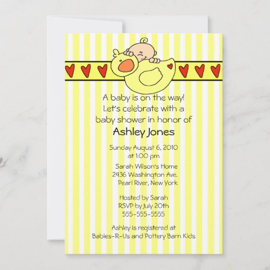 Peking Baby Duck Neutral Baby shower Invitation Kaart (Voorkant)