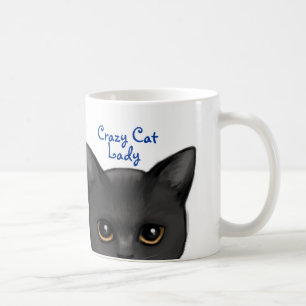Peking Black Cat w/Golden Eyes - Crazy Cat Lady Koffiemok