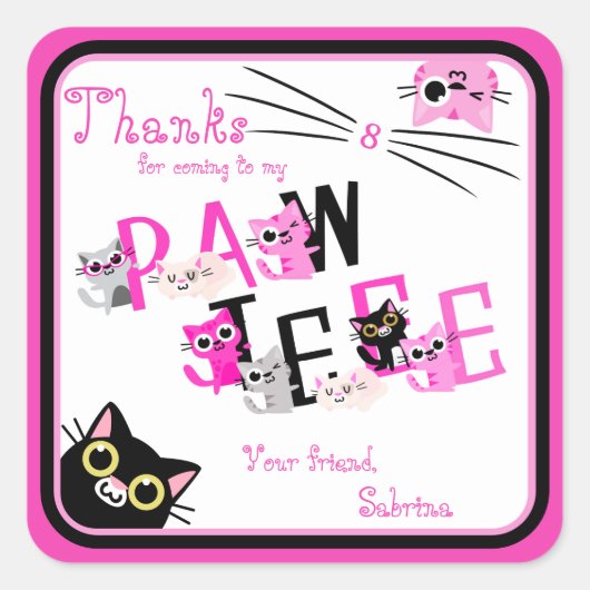 Peking Cats Roze Dank je Vierkante Sticker (Voorkant)