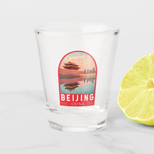 Peking China Reis Kunst Embleem Shot Glas (Voorkant)