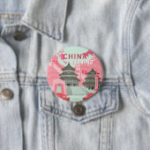 Peking China Reisposter | Mintgroene, Roze Kunst Ronde Button 7,6 Cm (In situ)