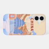 Peking China Reisposter | Pastelblauw & Perzik iPhone 16 Hoesje (Achterkant horizontaal)