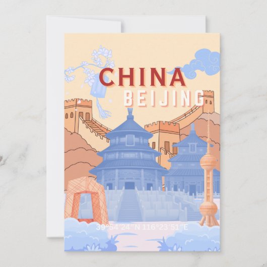 Peking China Reisposter | Pastelblauw & Perzik Kaart (Voorkant)