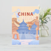 Peking China Reisposter | Pastelblauw & Perzik Kaart (Staand voorkant)