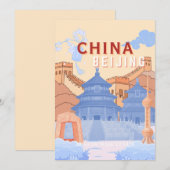 Peking China Reisposter | Pastelblauw & Perzik Kaart (Voorkant / Achterkant)