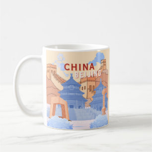 Peking China Reisposter   Pastelblauw & Perzik Koffiemok