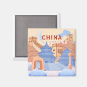 Peking China Reisposter | Pastelblauw & Perzik Magneet (Voorkant / Achterkant)