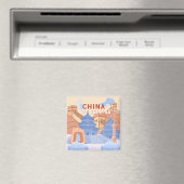Peking China Reisposter | Pastelblauw & Perzik Magneet (Insitu (Vaatwasser))
