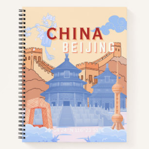 Peking China Reisposter Pastelblauw & Perzik Notitieboek