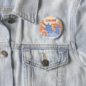 Peking China Reisposter | Pastelblauw & Perzik Ronde Button 5,7 Cm (In situ)