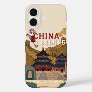Peking China Reisposter   Vintage Illustratie iPhone 16 Hoesje