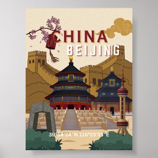 Peking China Reisposter | Vintage Illustratie Poster (Voorkant)