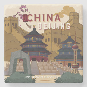 Peking China Reisposter   Vintage Illustratie Stenen Onderzetter